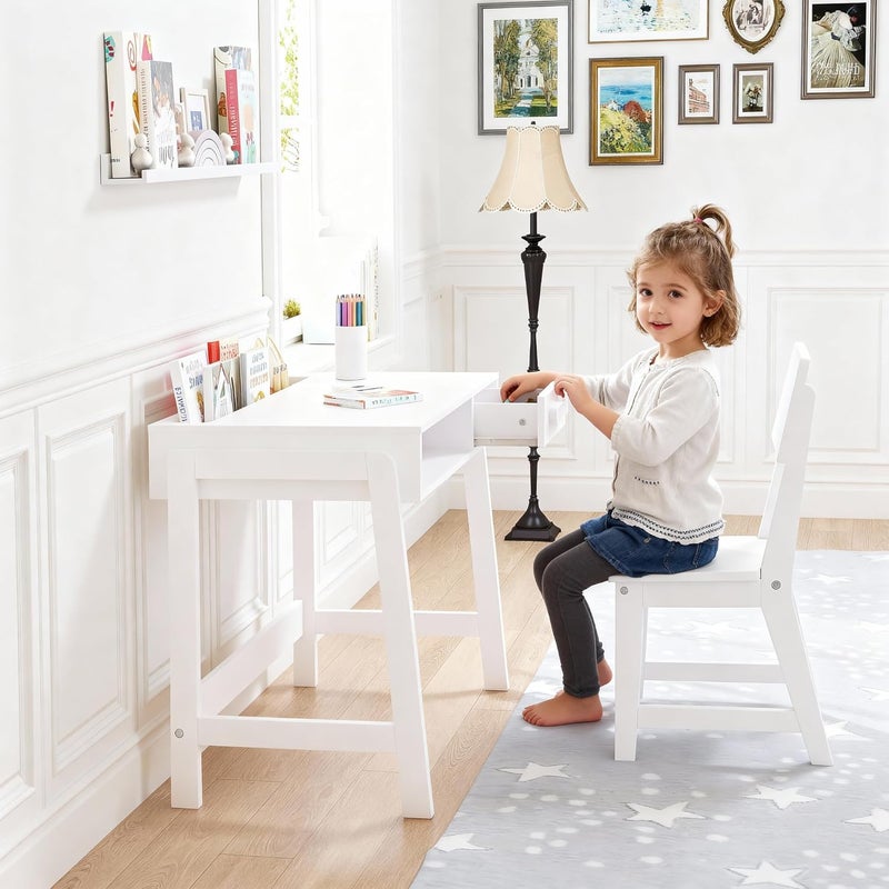 U-tex Kids Desk and Chair Set, Study Desk for Kids with Storage Bins, Wooden Children Study Table, Student Writing Desk for Bedroom & Study Room (1 Open & 1 Drawer) - Image 2
